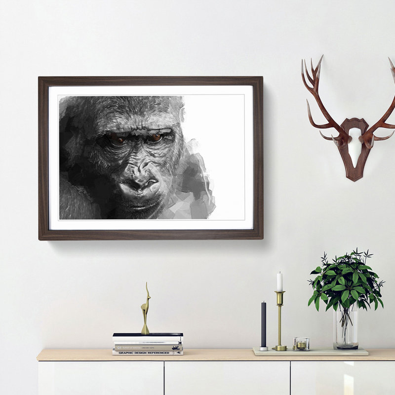 Gorilla with Brown Eyes in Abstract - Picture Frame Graphic Art Print, Walnut Framed, 48cm H x 65cm W x 2cm D