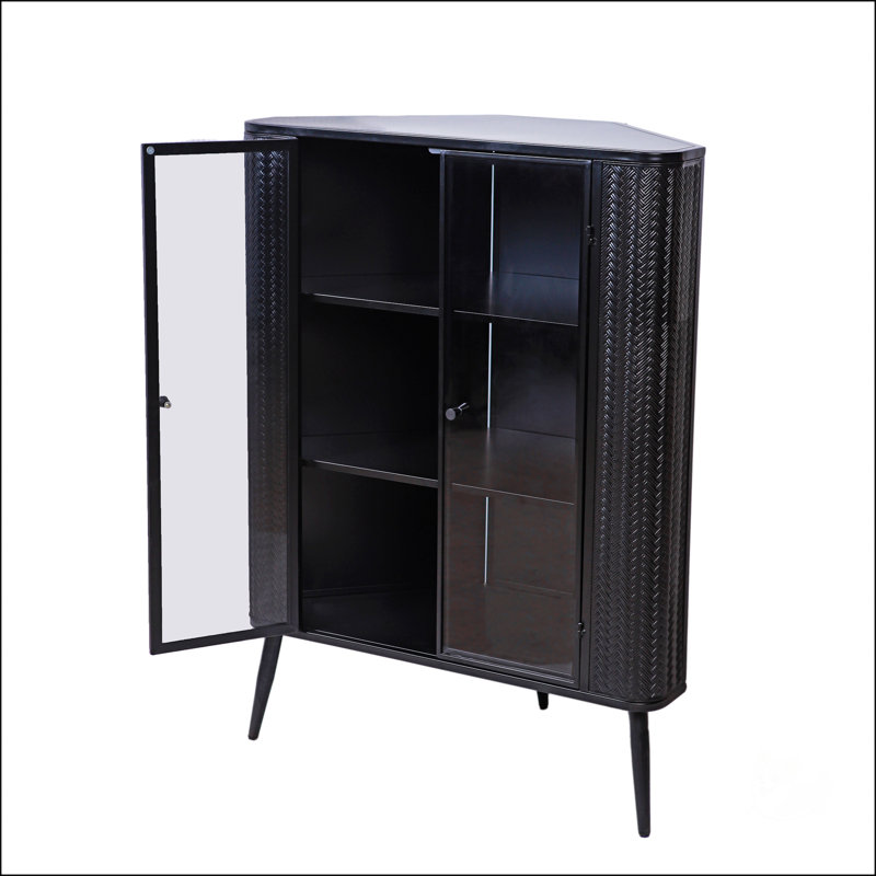 Armoire de rangement d'angle moderne à 3 niveaux avec portes en verre trempé