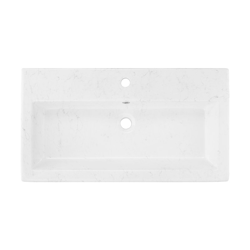 Lavabo mural large Swiss Madison Voltaire, Marbre blanc statique