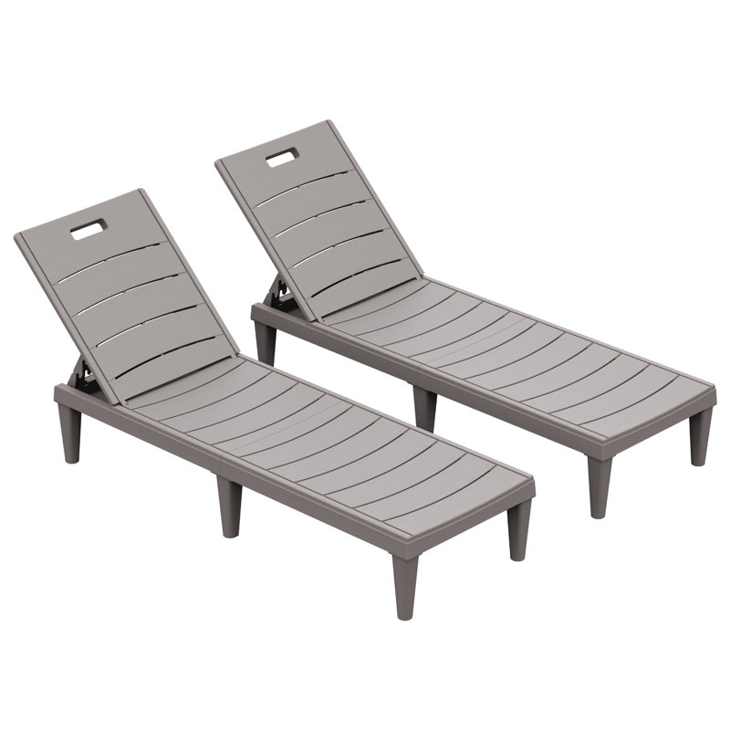 Chaises longues d'extérieur 2 pièces avec dossier réglable, Marron clair