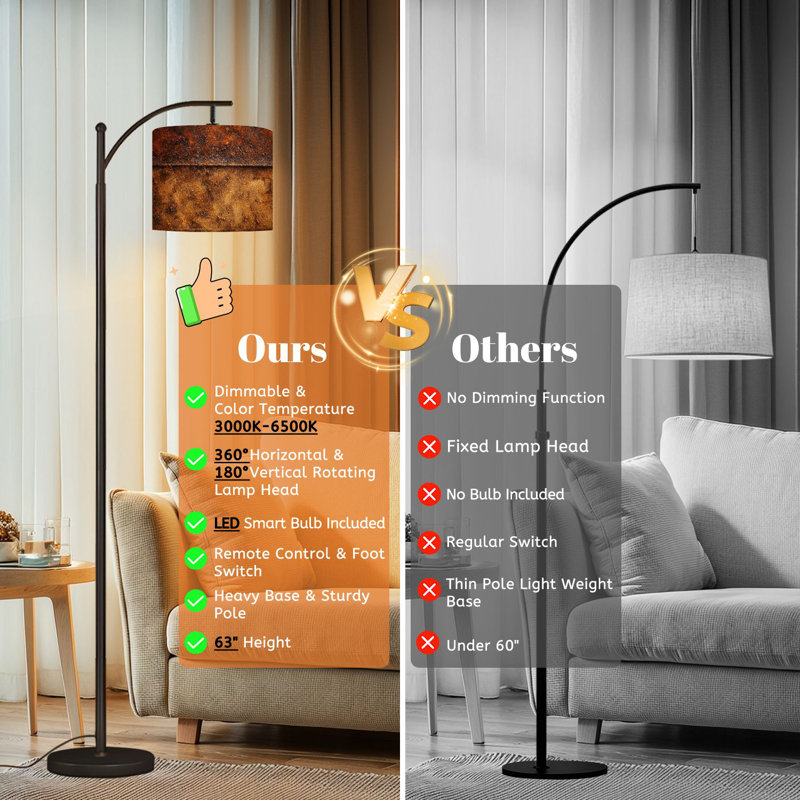 Arc Floor Lamp with Adjustable Lampshade dark golden grunge mono copper Metal Standing Lamp 3 Color Temperatures Dimmable Tall Pole Lamp with Foot Switch for Bedroom