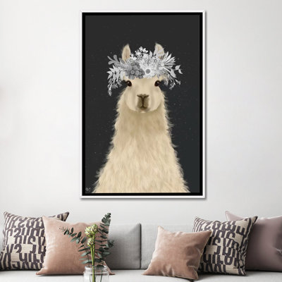 «Llama White Flowers» par Fab Funky - impression d'art graphique