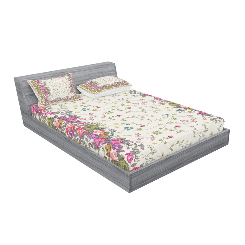 Microfiber Floral Sheet Set, Full Sheet Set with Fitted Sheet and 2 Pillowcases