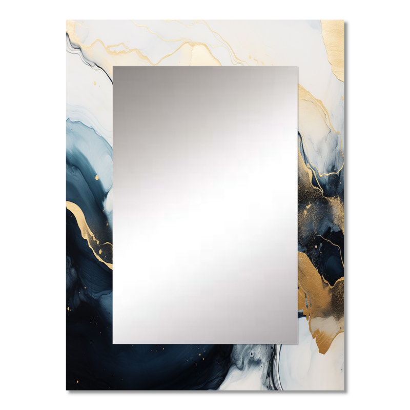 Gold and blue Abstract marble ink II - Marble Mirror, Modern Decorative Wall Mirror, Printed Metal Art, 32" x 24"
