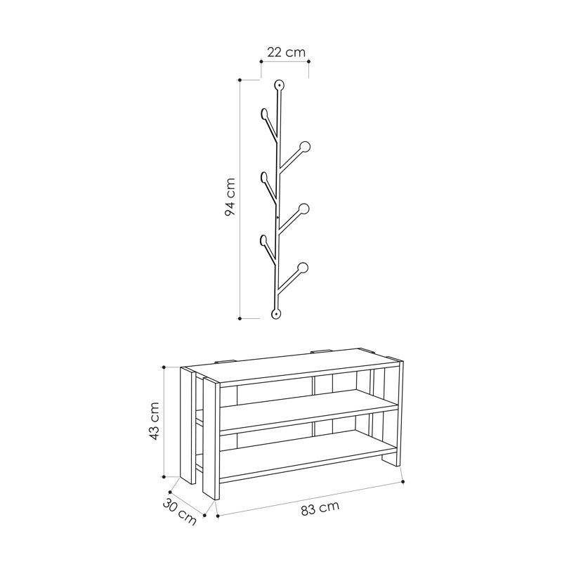 Arbre d'entrée Mindi avec banc et rangement pour chaussures, Chêne / anthracite