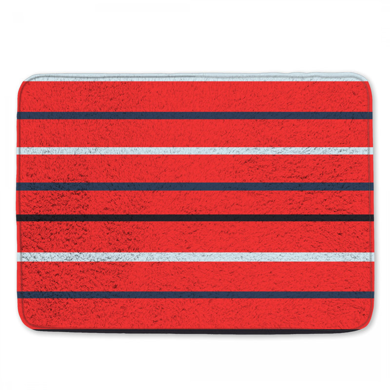 Tapis de bain rouge à rayures noires, 24in W x 17in L