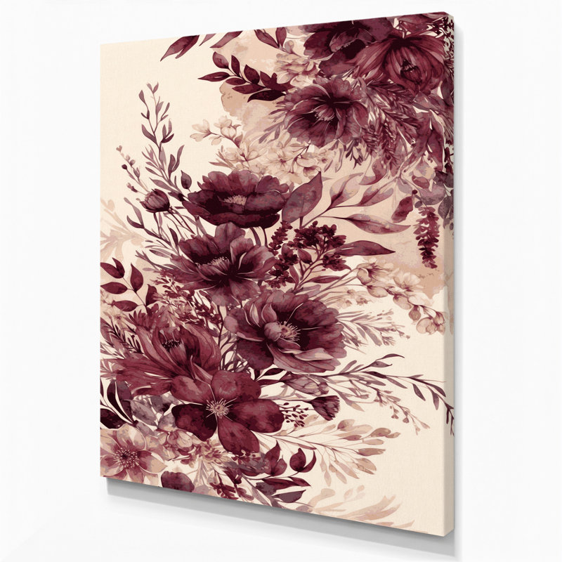 "Watercolor Floral" 94, art mural sur toile beige, H 24 po x l 36 po