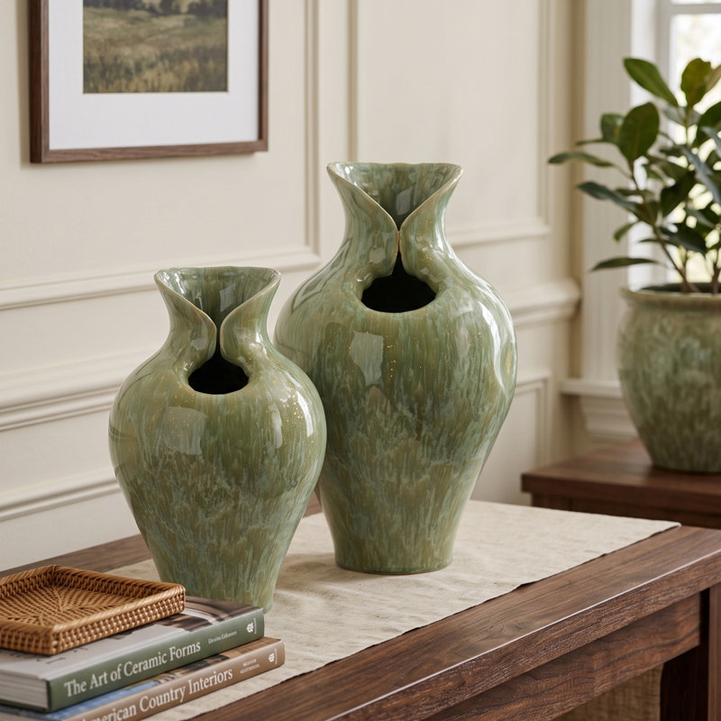 D7,9 x 11,8 "Vase en céramique sculpturale vert sauge