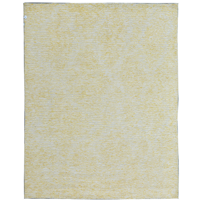 Tapis jaune / ivoire de haute qualité noué à la main, Rectangle 8 pi x 10 pi