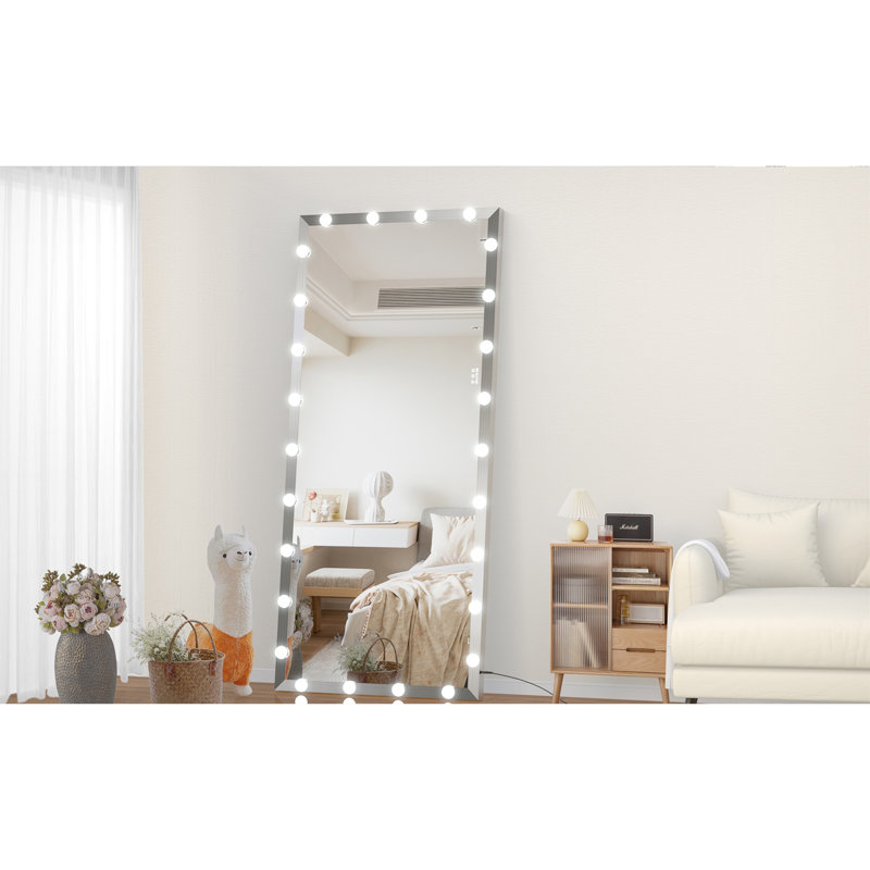 Miroir de salle de bain pleine grandeur avec lumières surdimensionnées, miroir de salle de bain surdimensionné avec 3 modes de couleur, grand miroir de plancher debout pour vestiaire, contrôle tactile d'hôtel, argent, 72 po x 32 po