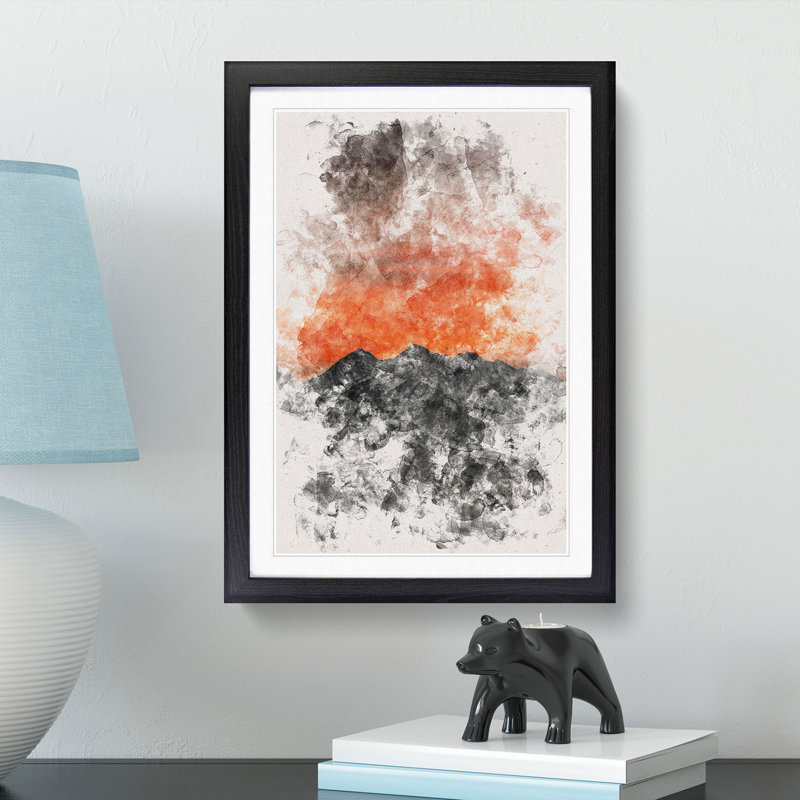 Orange Sky Above Mountains in Italy - Picture Frame Painting Print, 87cm H x 62cm W x 2cm D, Black Framed