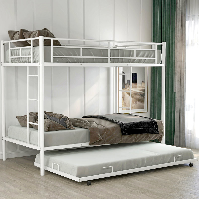 Lit simple superposé au dessus d'un lit simple avec lit gigogne, blanc