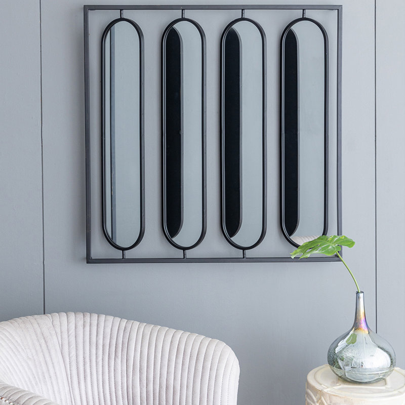 Grand miroir mural ovale 36 "x 36" avec cadre carré noir