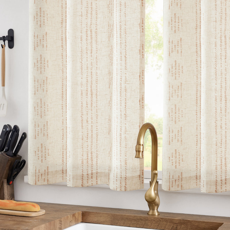 Boho Cafe Curtains Linen Small Window Curtains, 26" W x 24" L, Beige/Taupe