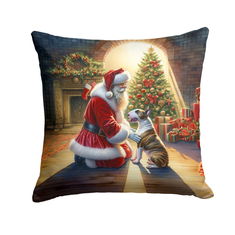 Coussin Bull Terrier and Santa Claus, H 18 po x l 18 po
