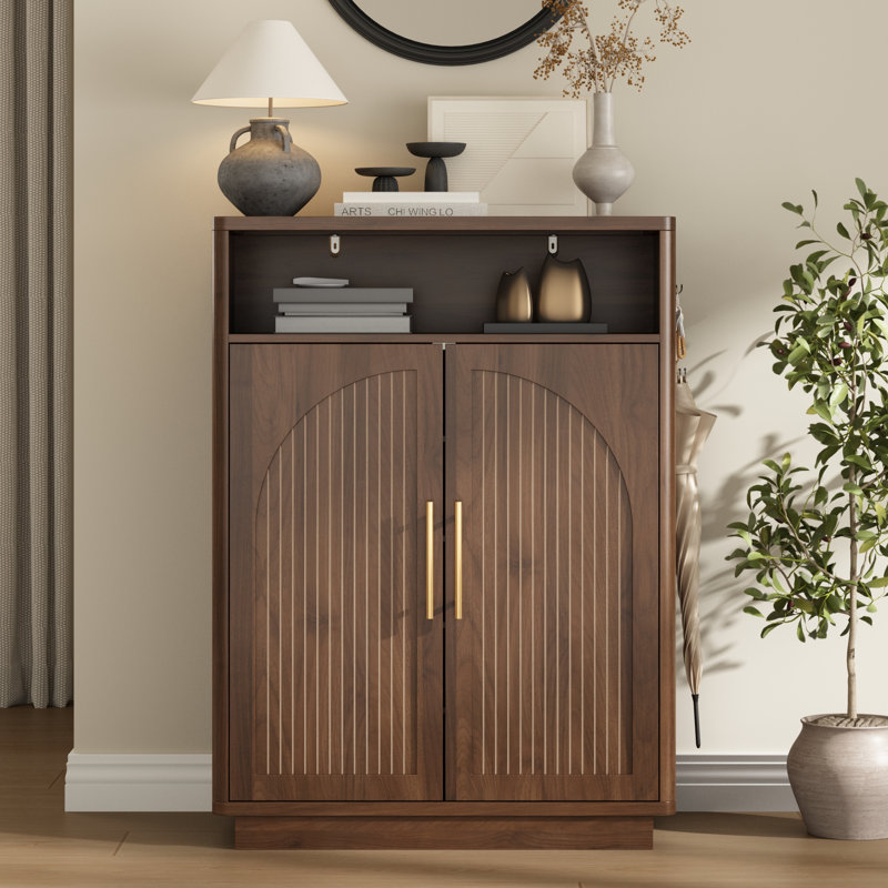 Armoire de rangement moderne pour 20 paires de chaussures avec tablettes réglables, conception cannelée arquée