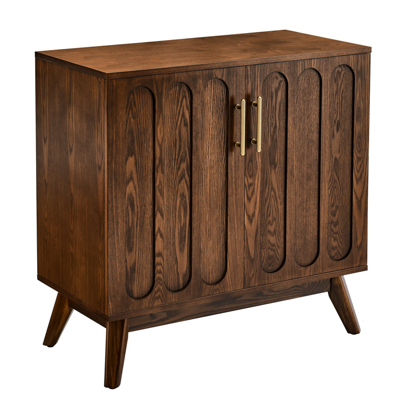 Fluted Cabinet - Adjustable Shelves & Solid Wood Legs For Kitchen, Dining Room Walnut Mid Century Modern Storage With Sideboard Room, Hallway