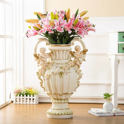 28.35" H X 19.70" L X 13.20" W European Style Angel Cupid Vase, Resin Handicraft Decor, Creative Home Soft Decoration For Living Room & Indoor Spaces
