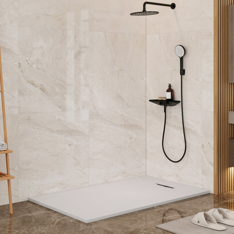 60"W x 36"D Wheelchair Accessible Low Threshold Shower Base with Reversible Drain, SMC Cover, White
