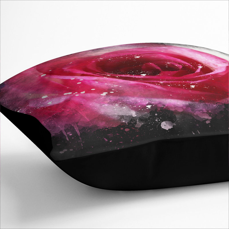 Pink Rose Flower Vol.7 Scatter Cushion, Black, 40cm H x 40cm W x 15cm D