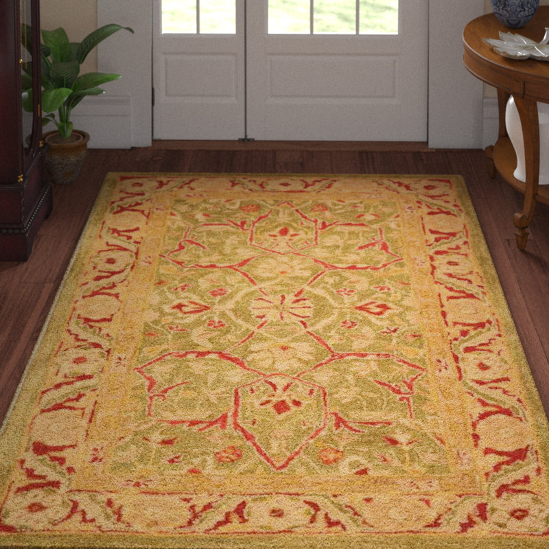 Tapis oriental vert en laine touffeté à la main Tingley, Rectangle 9 pi x 12 pi