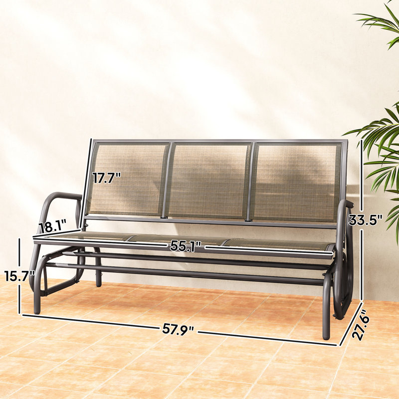 Patio Glider Bench With 3 Seats, Mixed Brown Mesh, Metal Frame, 57.9"x27.6", Max Load 660 Lbs Outdoor Chair Breathable Mesh And Powder - Coated Smooth Safe Glide, 33.5" High