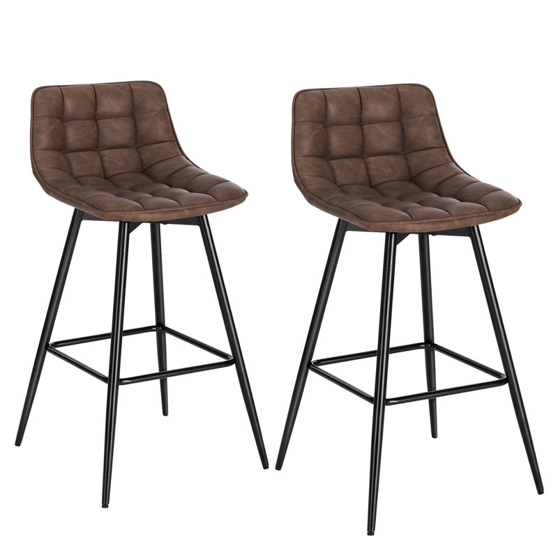 Upholstered Counter Stool with Metal Frame, Brown, 4