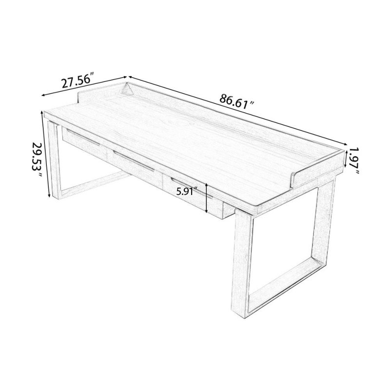 Bureaux rectangulaires en bois massif brun clair, H 29,53 po x l 86,61 po x P 27,56 po