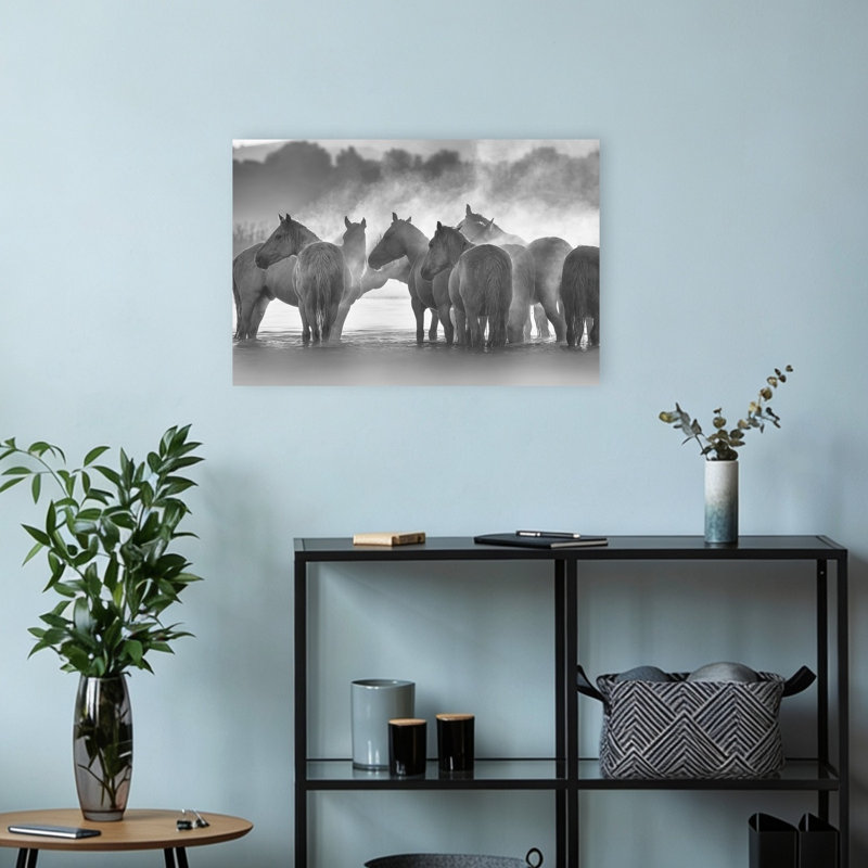 «Misty Wild Horses», reproduction d'art murale cheval contemporain, H 12 po x l 18 po