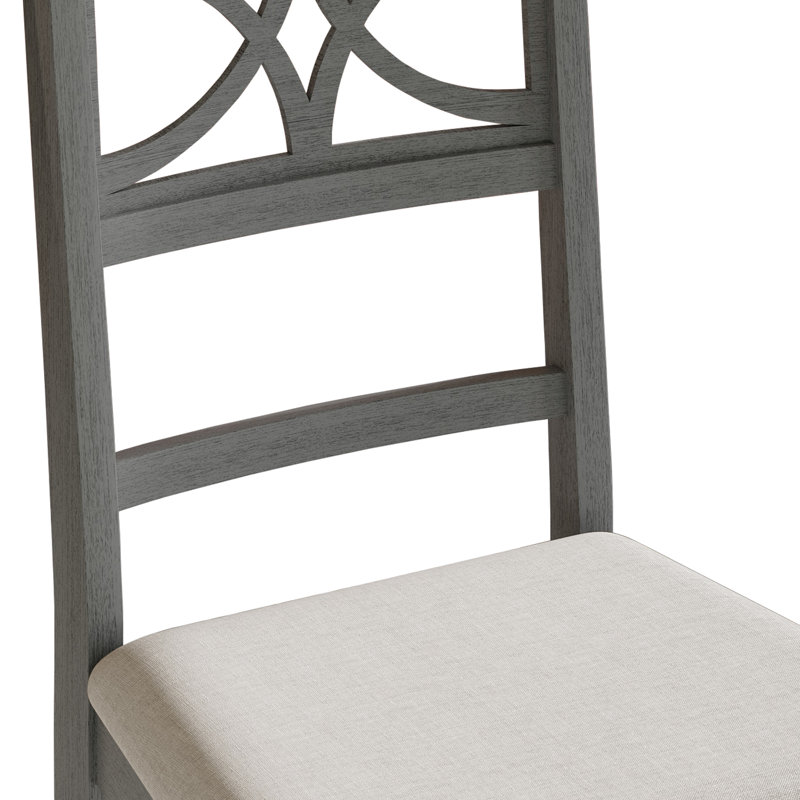 Ensemble de salle à manger 5 pièces avec table ronde noire et chaises rembourrées au design complexe gris, Gris