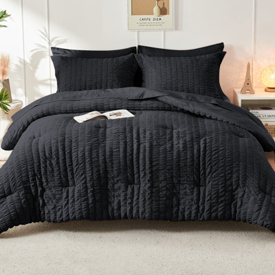 HYMOKEGE Seersucker Comforter Set, All Season Bedding Set, Luxury Bed in a Bag for Bedroom