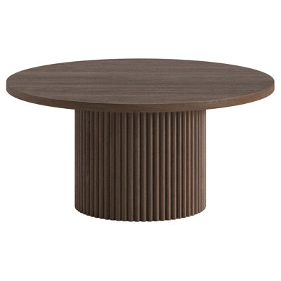 Rollan 32" Wide Round Fluted Coffee Table in Brown Oak