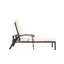 Fauteuil lounge beige en fonte d'aluminium avec assise tressée, réglable et roulettes. Dimensions de l'emballage : 106 cm x 62 cm x 33 cm. Poids : 18,5 kg. Profondeur, largeur et hauteur du siège : voir les détails ci-dessous.