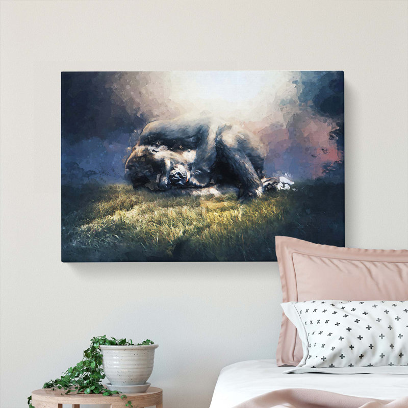 The Resting Gorilla In Abstract - Wrapped Canvas Painting, 50cm H x 76cm W x 3cm D