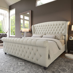Homfa King Size Bed, Modern Upholstered Platform Bed Frame with Adjustable  Headboard for Bedroom, Beige 