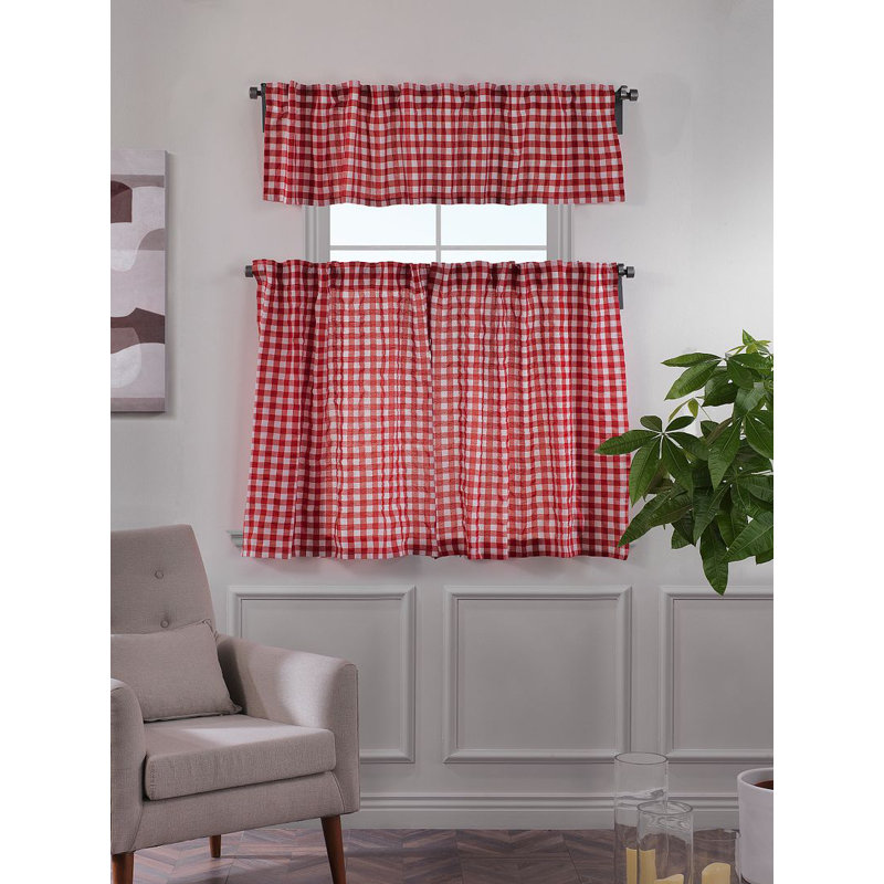  Rideau de cuisine Gingham, Rouge / Blanc, L 72 po x L 36 po