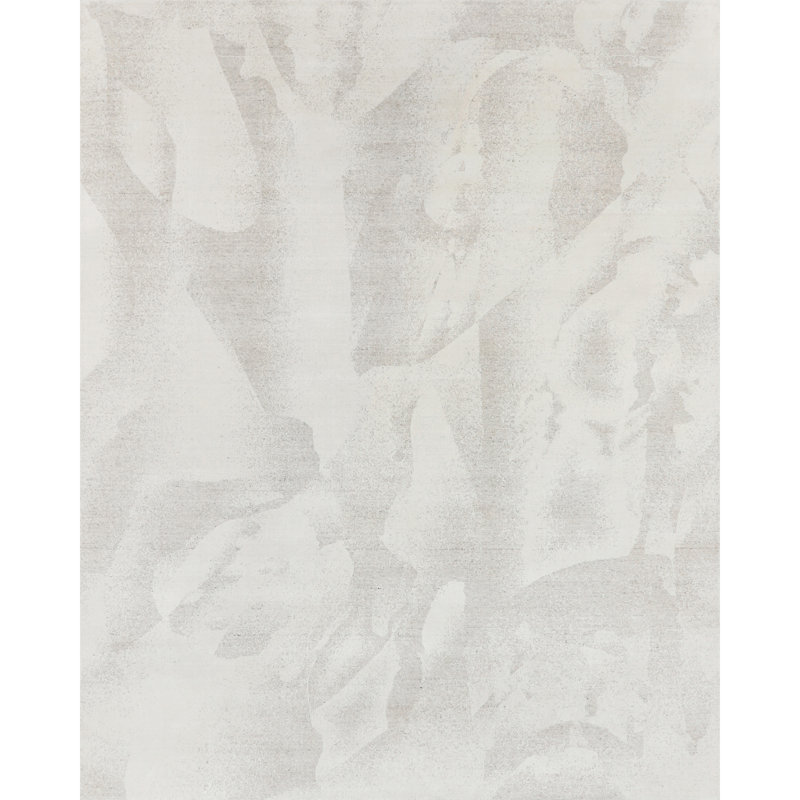 Hand Knotted Abstract Area Rug in White/Beige, Rectangle 6' x 9'