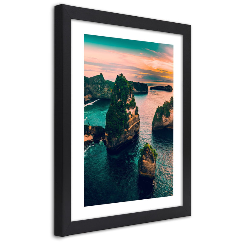 Turquoise Landscape - Single Picture Frame Print, Black, 100cm H x 70cm W