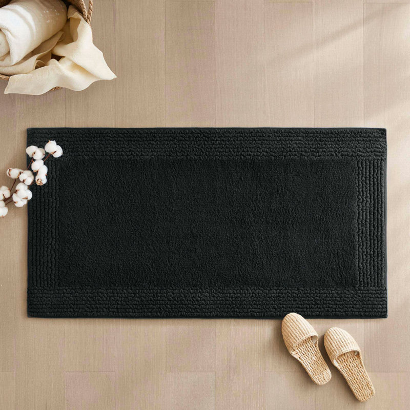 1 tapis de bain réversible 100% coton touffeté 3000 g / m², L 44 po x l 24 po, Noir