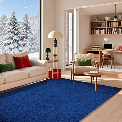 Royal Blue Fluffy Area Rug - Ultra Soft Shag Rug for Living Room, Bedroom, Holiday Decor, Non-Slip Fuzzy Carpet for Modern Home