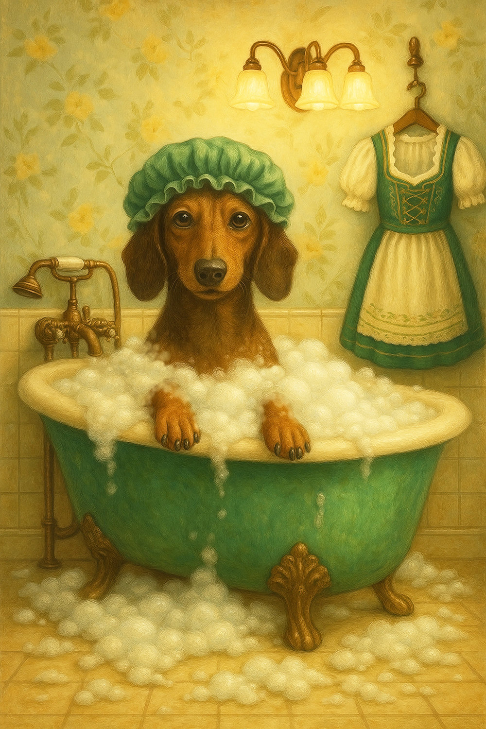 Trinx Vintage Dachshund Taking a Bubble Bath by Sinead | Wayfair