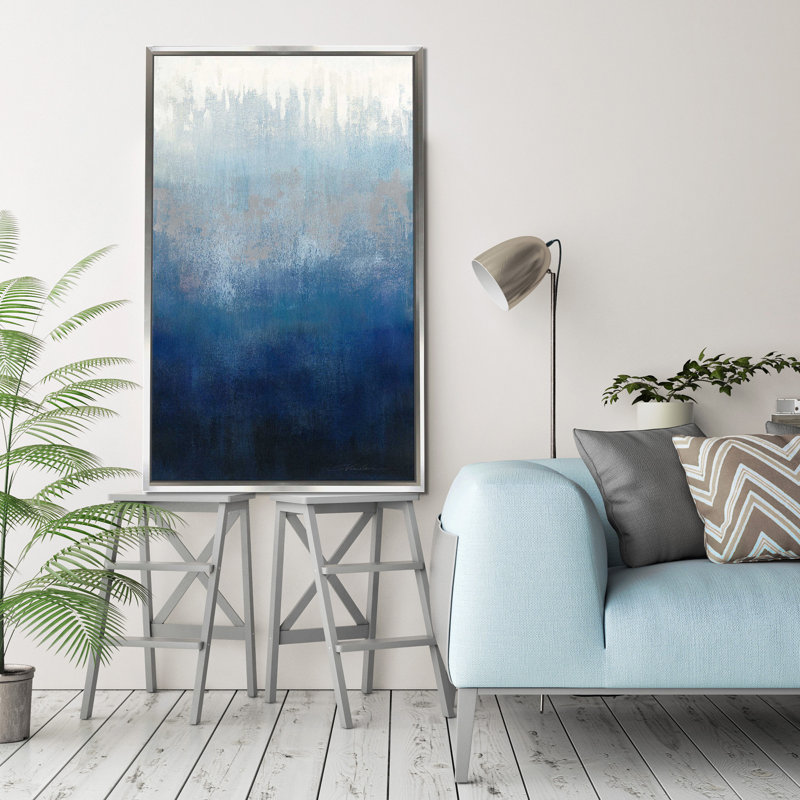 « silver wave i », reproduction de peinture à l’acrylique sur toile, H 33,5 po x l 21,5 po x P 2 po, Cadre flottant argent