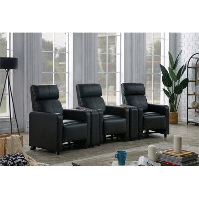 Ensemble de 3 fauteuils inclinables rembourrés avec 2 consoles noires