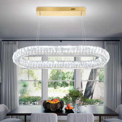 31.5'' Gold Linear Oval Crystal Chandeliers Dimmable Led Crystal Ring Chandelier for Kitchen Island Dining Room