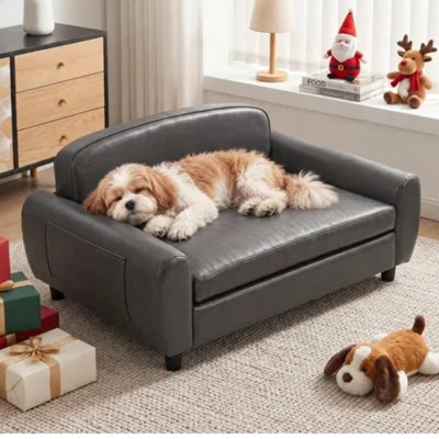 Canapé pour chien, canapé en cuir PU pour animaux de compagnie avec coussin réversible, pour chiens de petite et moyenne taille