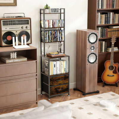 7-Tier CD/DVD Rack With Two Drawers, Storage For Books, Games, Decor, For Living Room