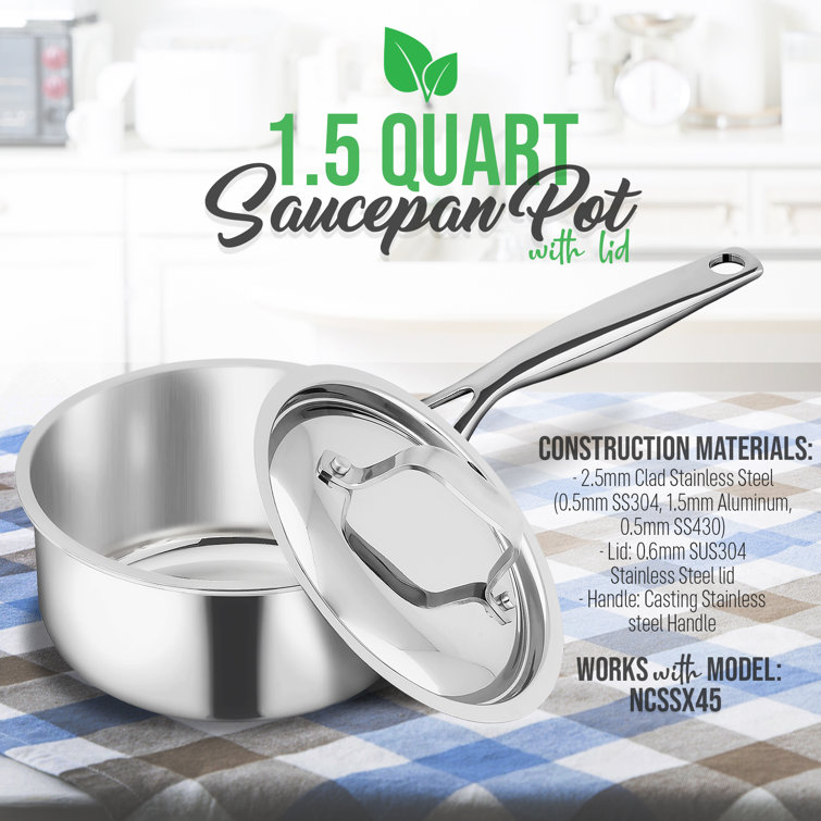 NutriChef 1.5 Quarts Non-Stick Stainless Steel (18/0) Saucepan