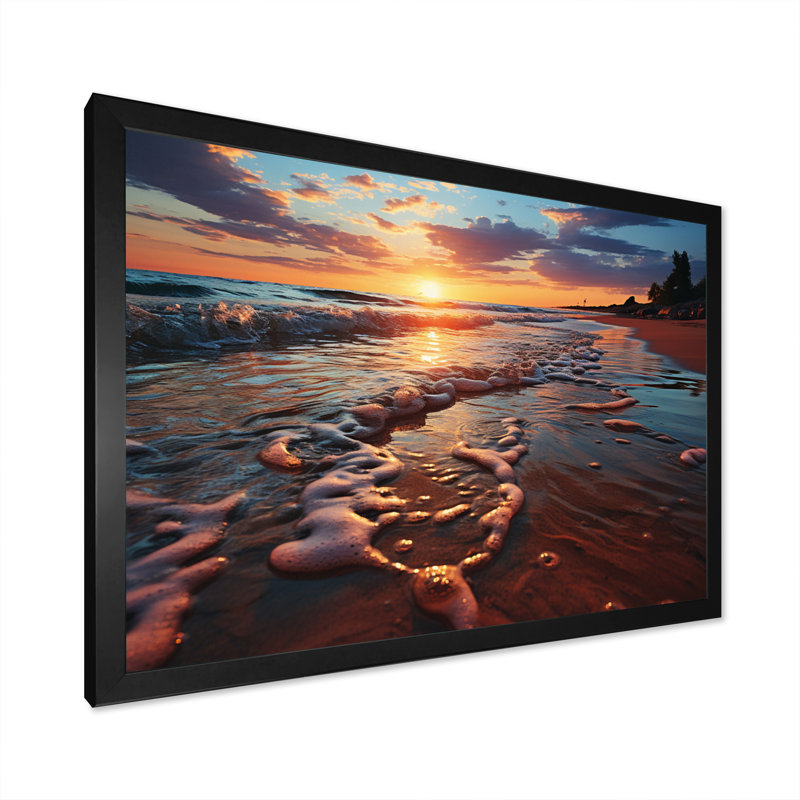 Algird " Sunset Beach Scenery I ", Black Picture Framed, 12" H x 20" W x 1" D