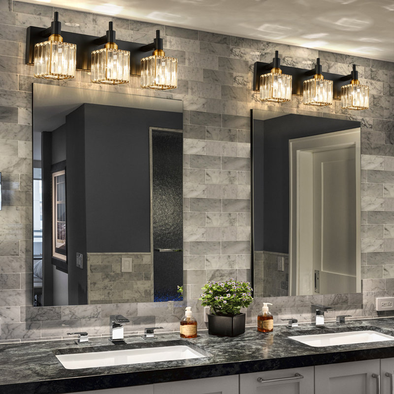 Taevion Dimmable Vanity Light, Matte Black/Gold, 3 Lights
