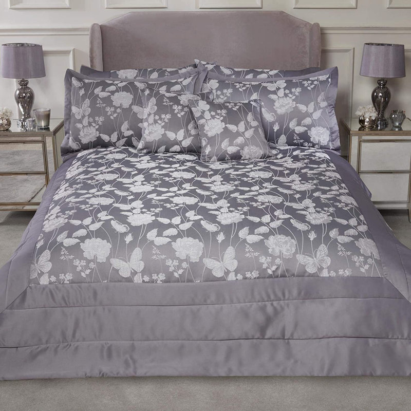 Esmond Polyester Floral Bedspread with Pillow Shams Included, Silver